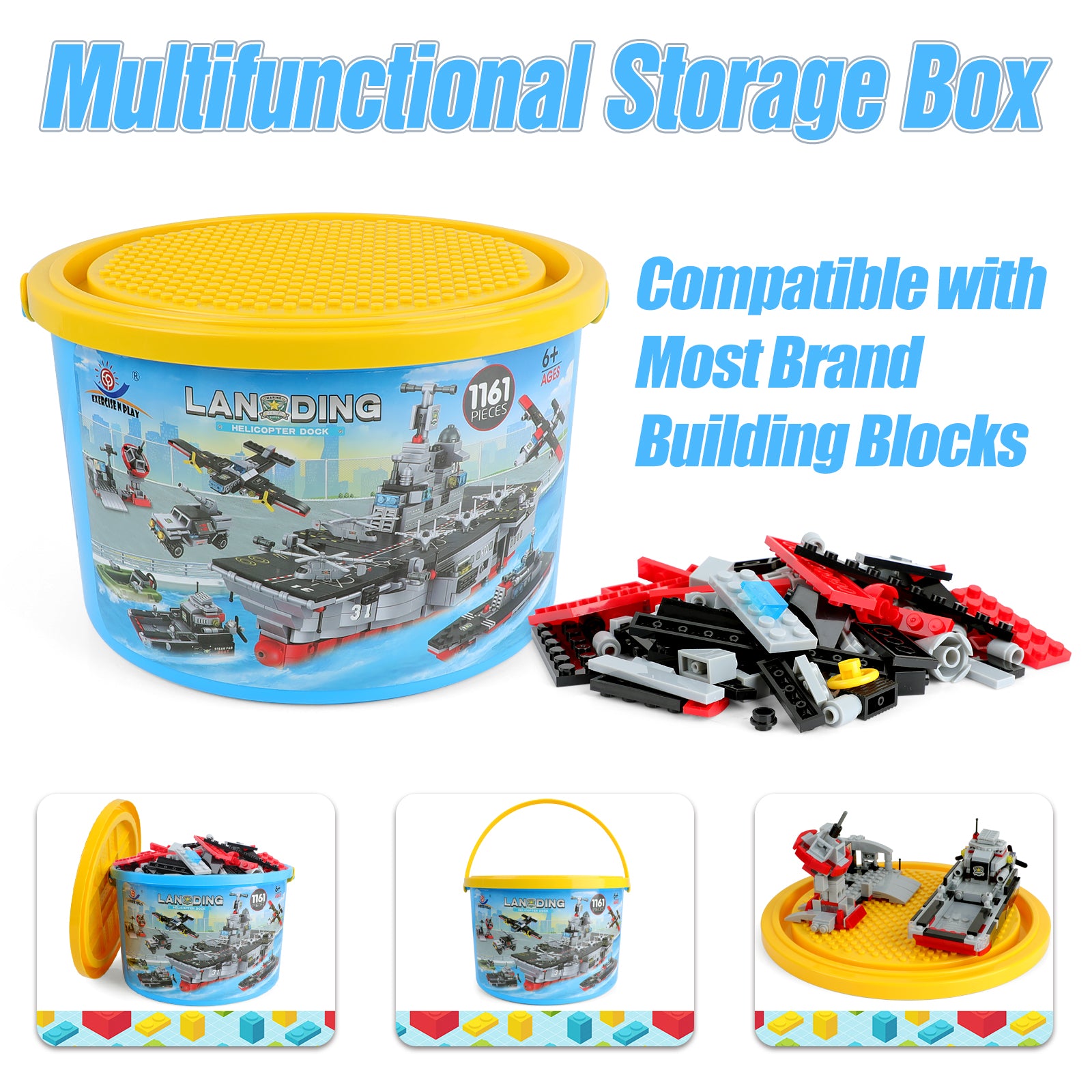 Exercise N Play Navy Military Small Aircraft Carrier Toddler Blocks Sets - 1161 Pcs