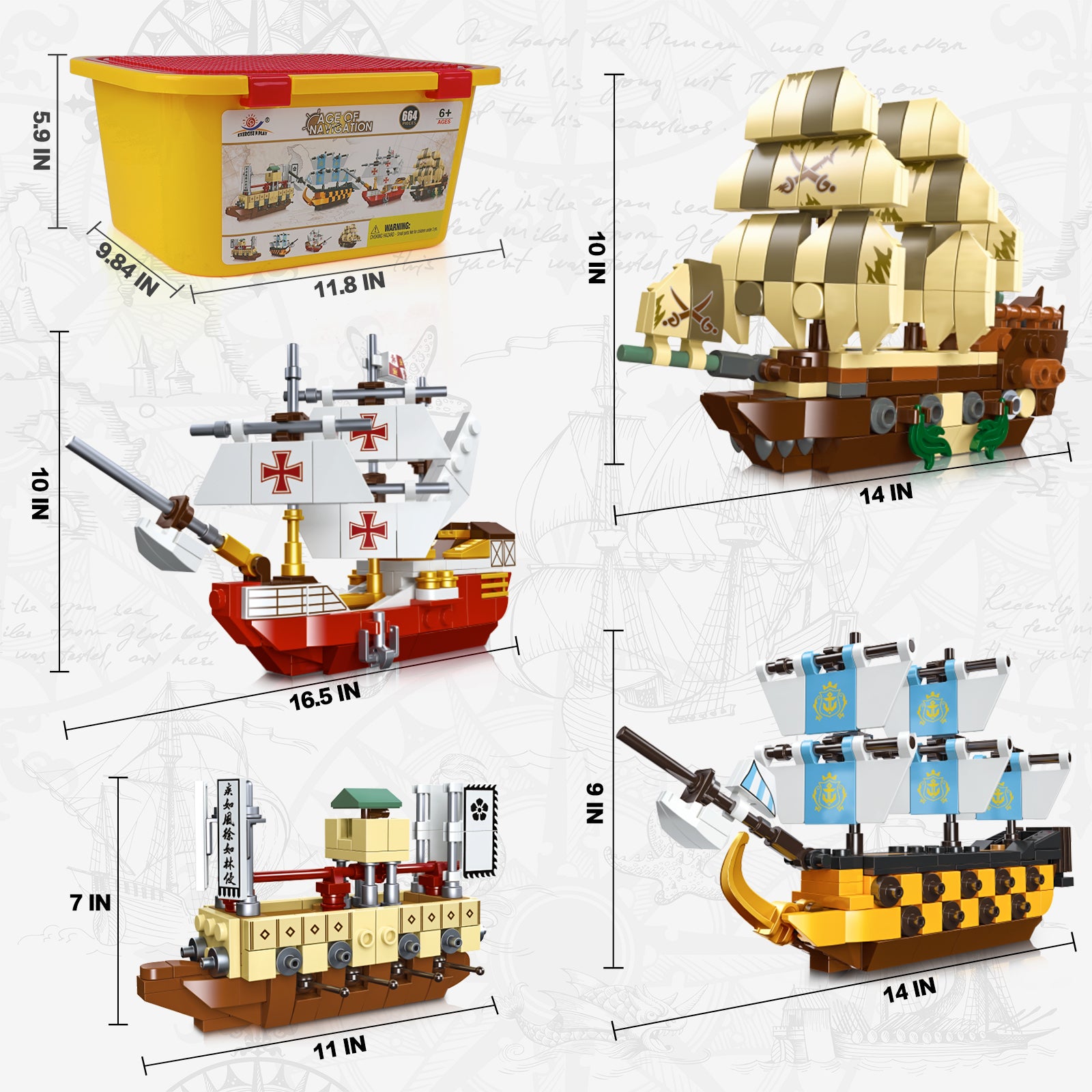 Exercise N Play Pirate Ship Toys Bricks Sets - 664 Pcs