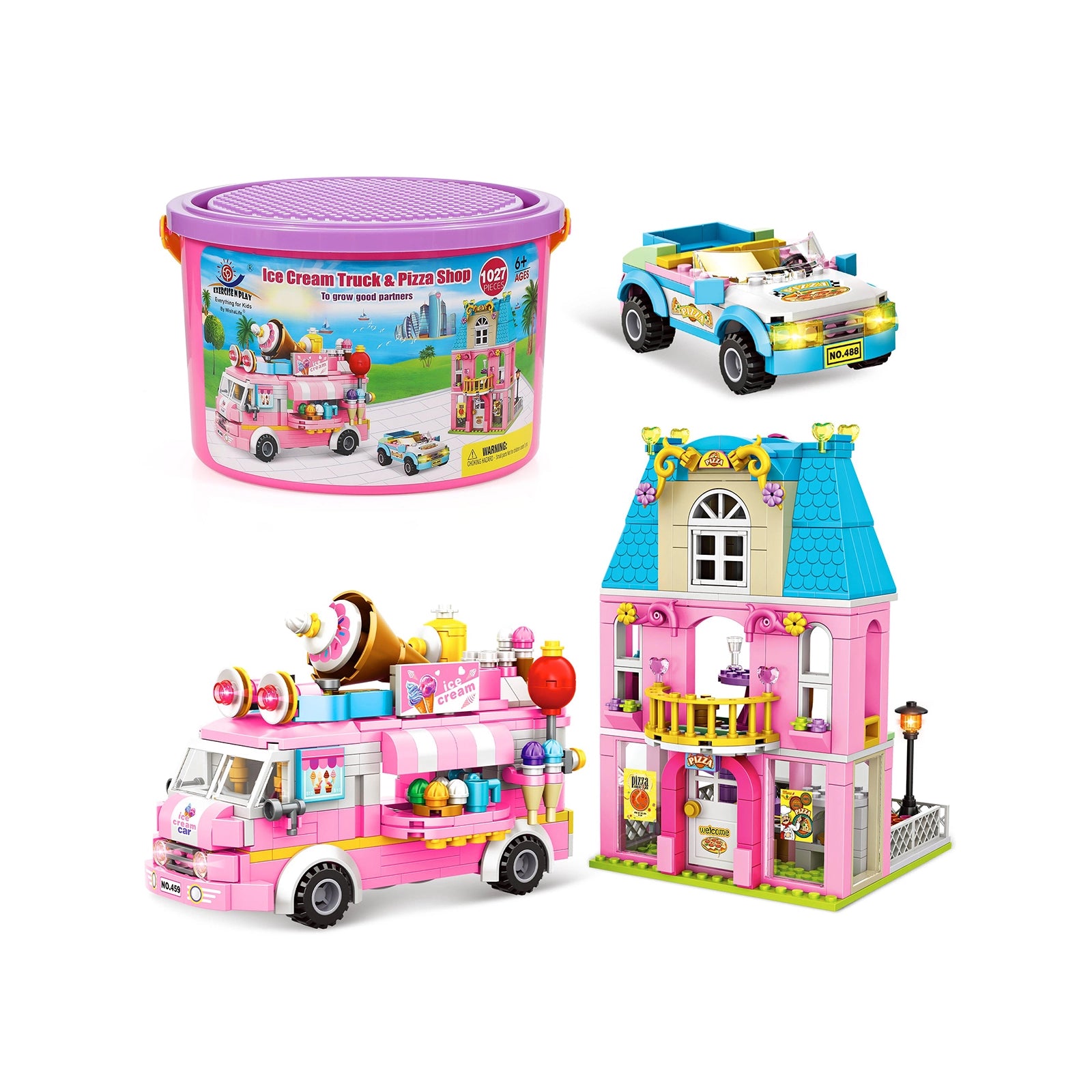 Exercise N Play Street Pizza Shop & Ice Cream Truck Miniature Blocks - 997 Pcs