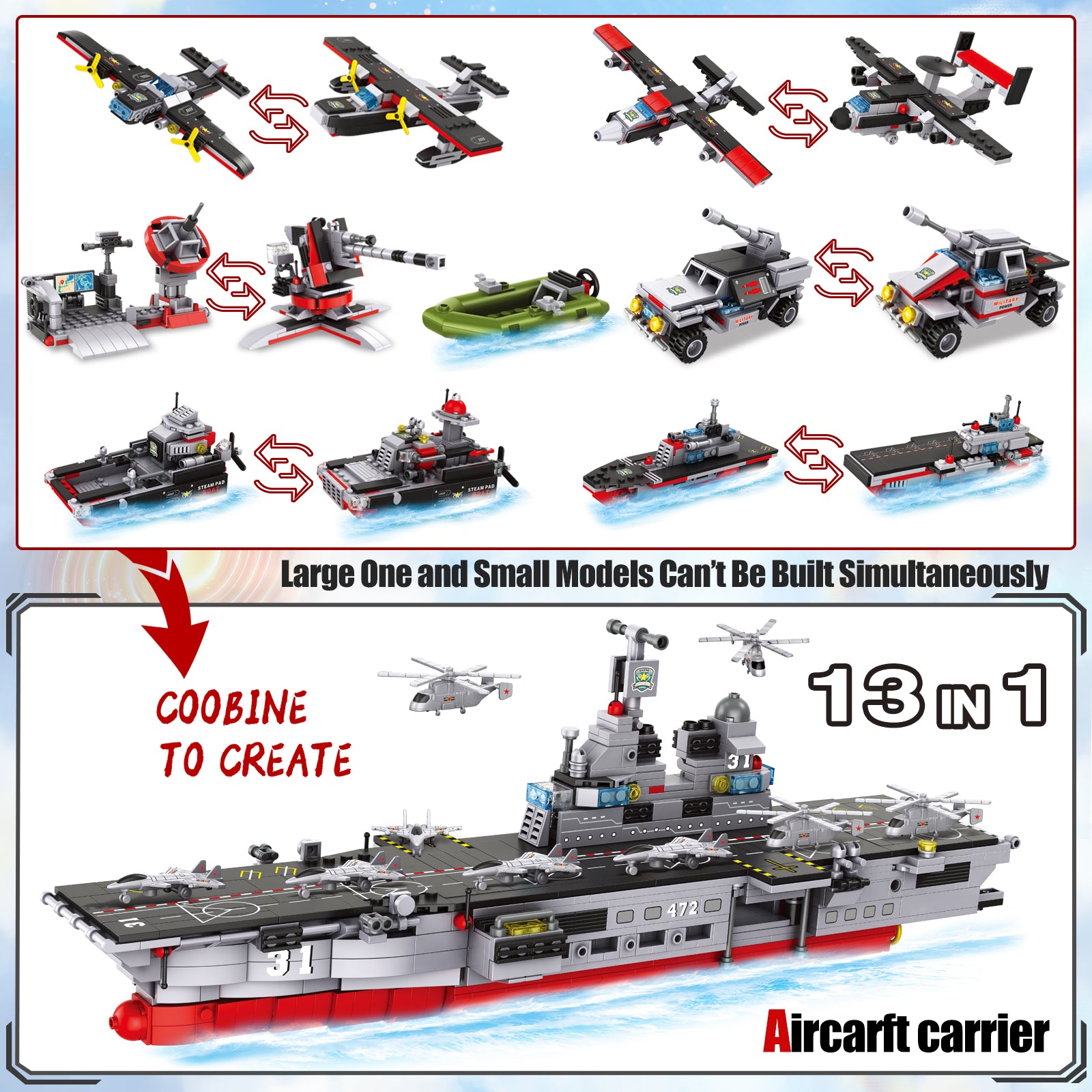 Exercise N Play Navy Military Small Aircraft Carrier Toddler Blocks Sets - 1161 Pcs