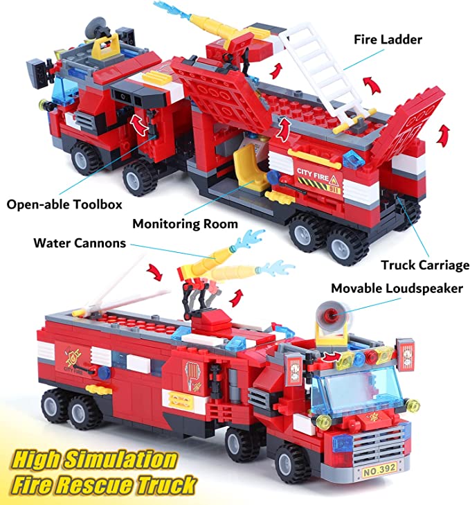 Exercise N Play City Light Fire Truck Small Building Blocks Sets - 1432 Pcs