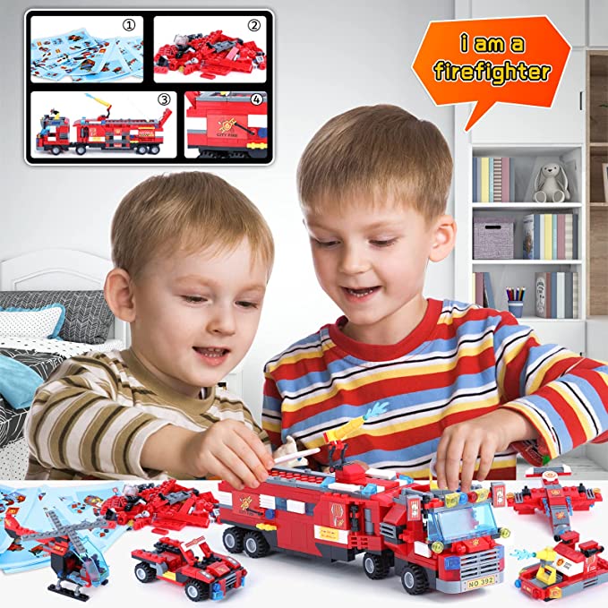 Exercise N Play City Light Fire Truck Small Building Blocks Sets - 1432 Pcs