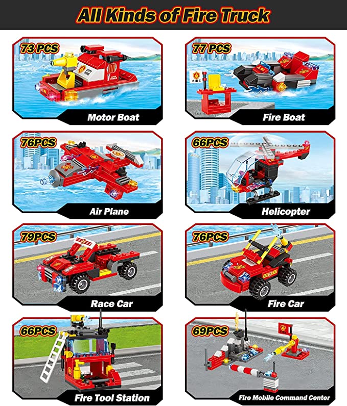 Exercise N Play City Light Fire Truck Small Building Blocks Sets - 1432 Pcs