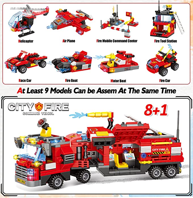 Exercise N Play City Light Fire Truck Small Building Blocks Sets - 1432 Pcs