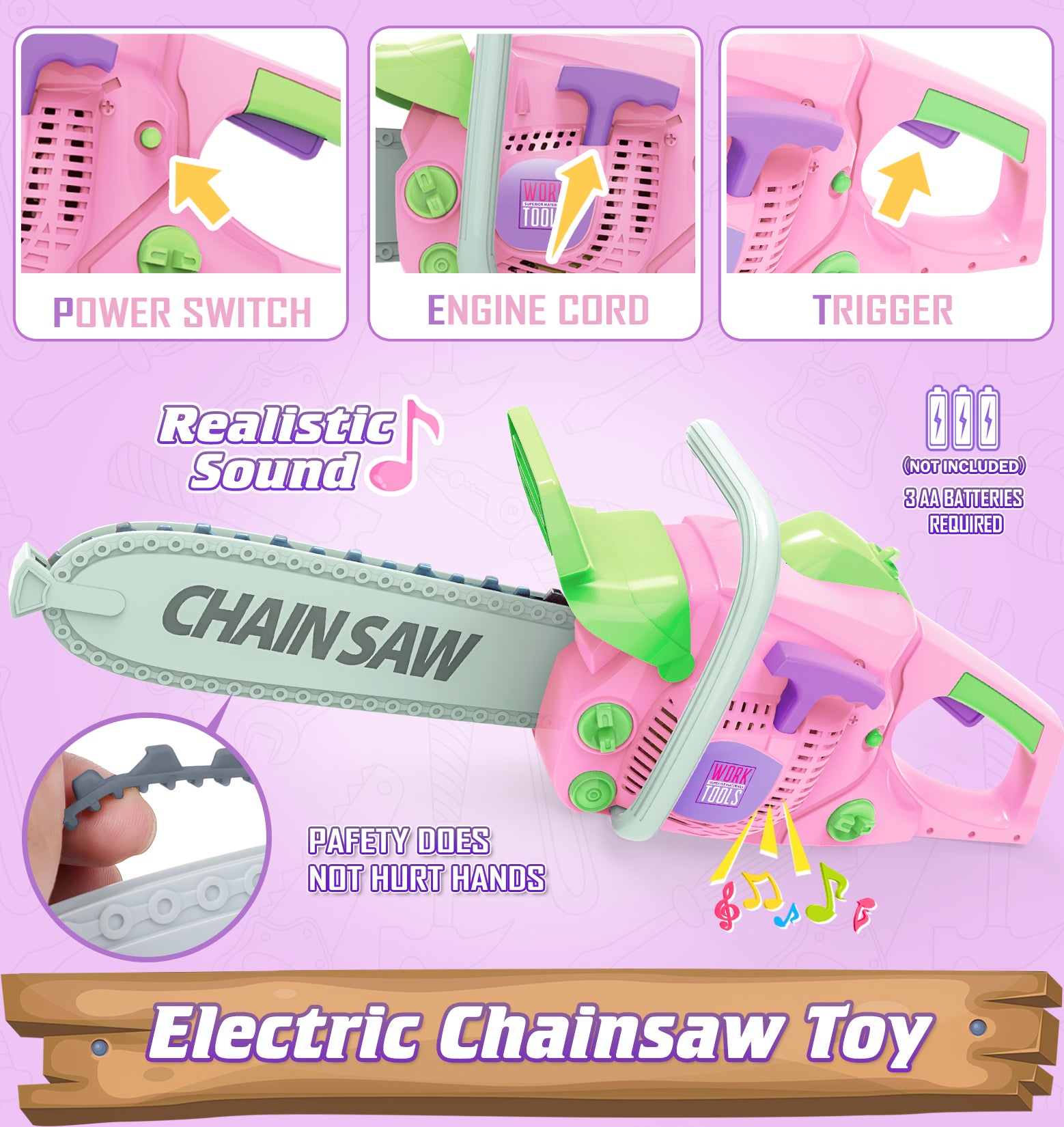 Exercise N Play Pink Chainsaw Tools Toddler Toys Set - 11 Pcs