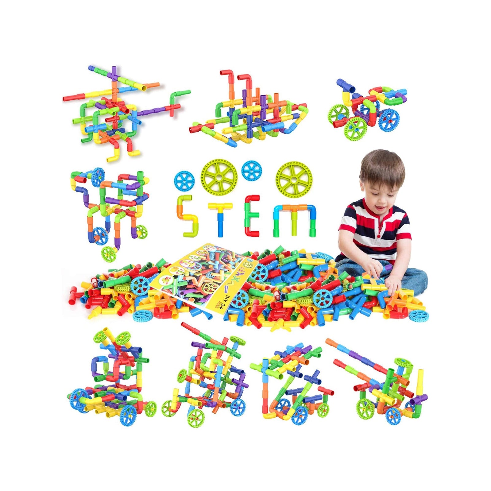 Exercise N Play STEM Vehicles Toddler Blocks Set - 250 Pcs