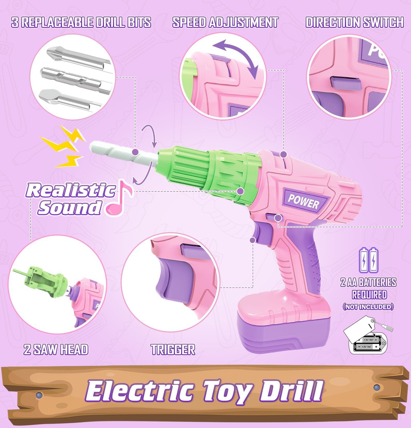 Exercise N Play Pink Chainsaw Tools Toddler Toys Set - 11 Pcs