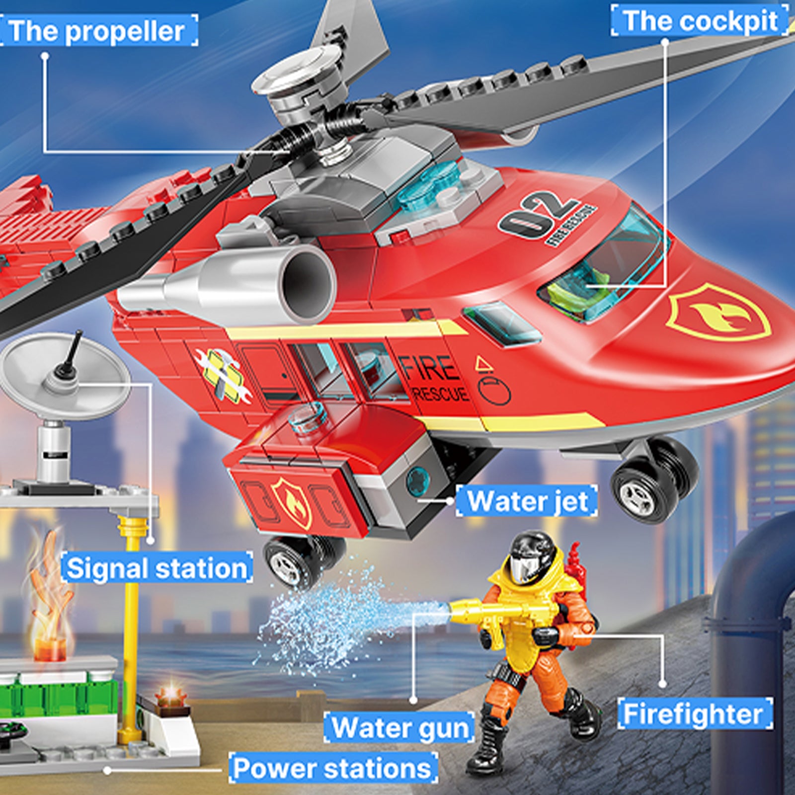 Fire Rescue Helicopter Toddler Toys Set -431Pcs