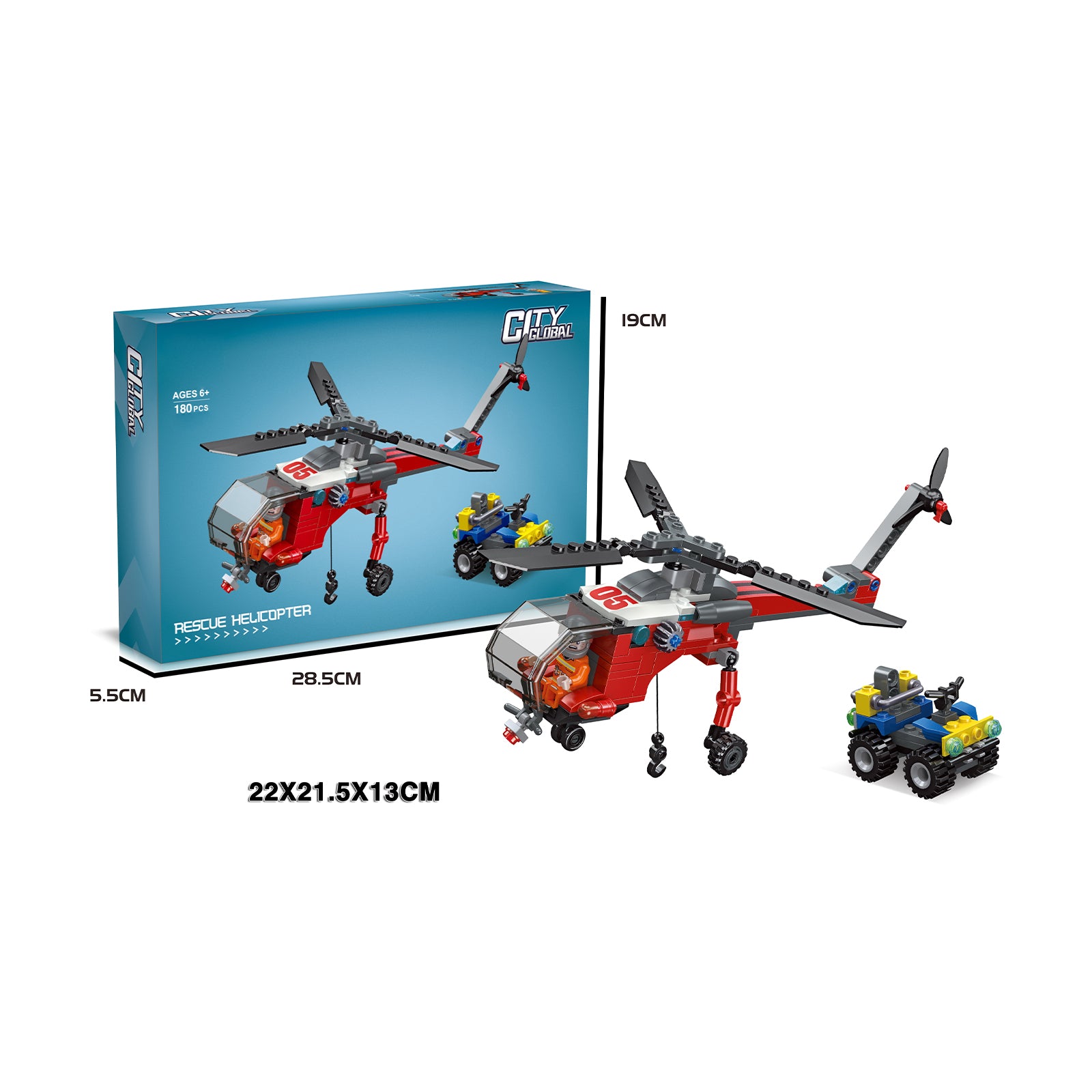 City Rescue Helicopter Block Toy Set