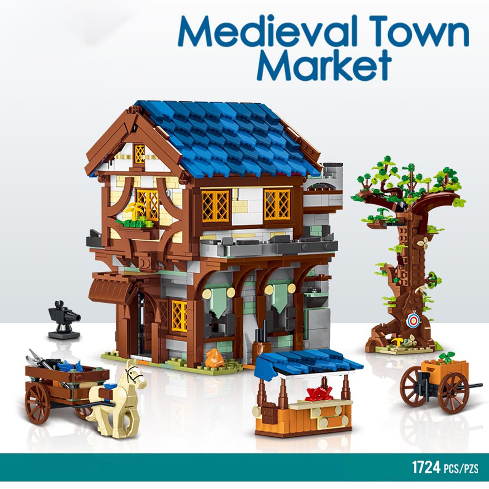 Medieval Town Market Kids Construction Toys - 1724Pcs