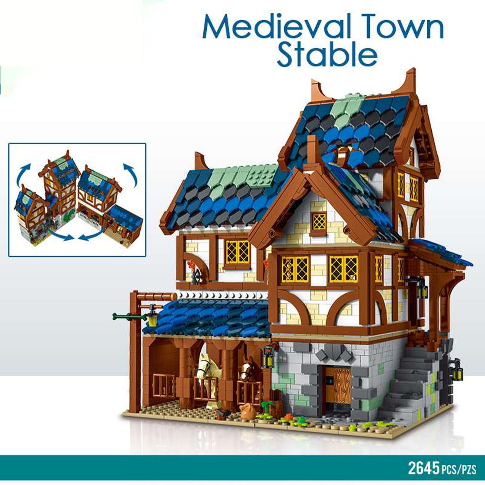 Medieval Town Stables Toy Bricks Set - 2645Pcs