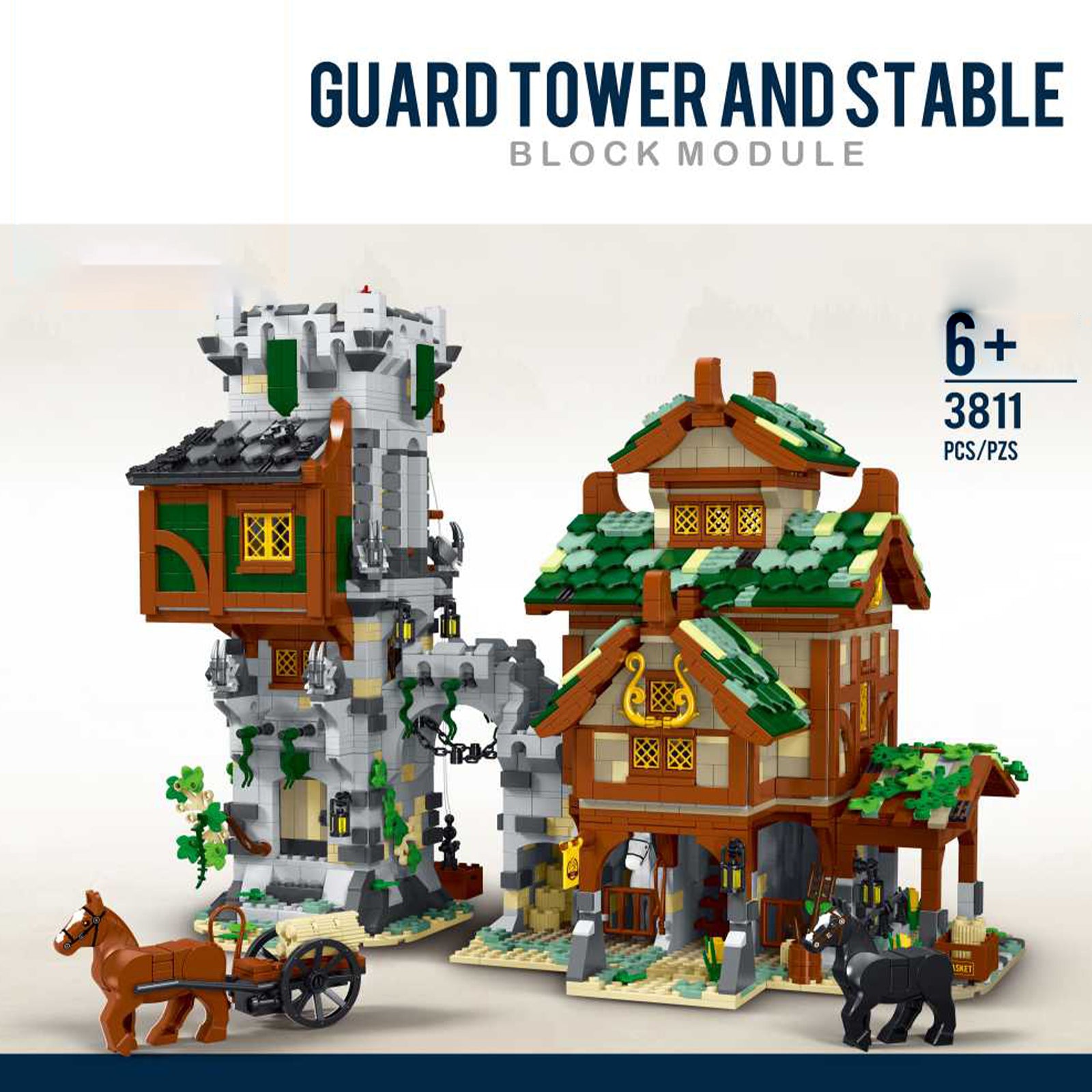 Medieval Town Stable Guard Tower Childrens Construction Sets - 3811Pcs