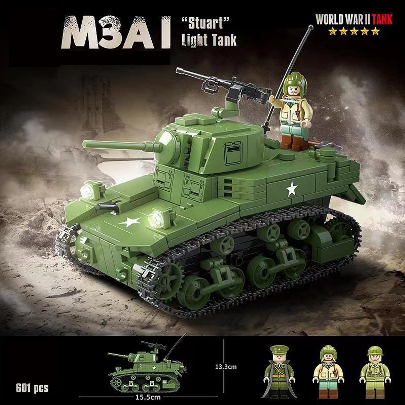 Military American ww2 Tank Block Toy Set - 601Pcs