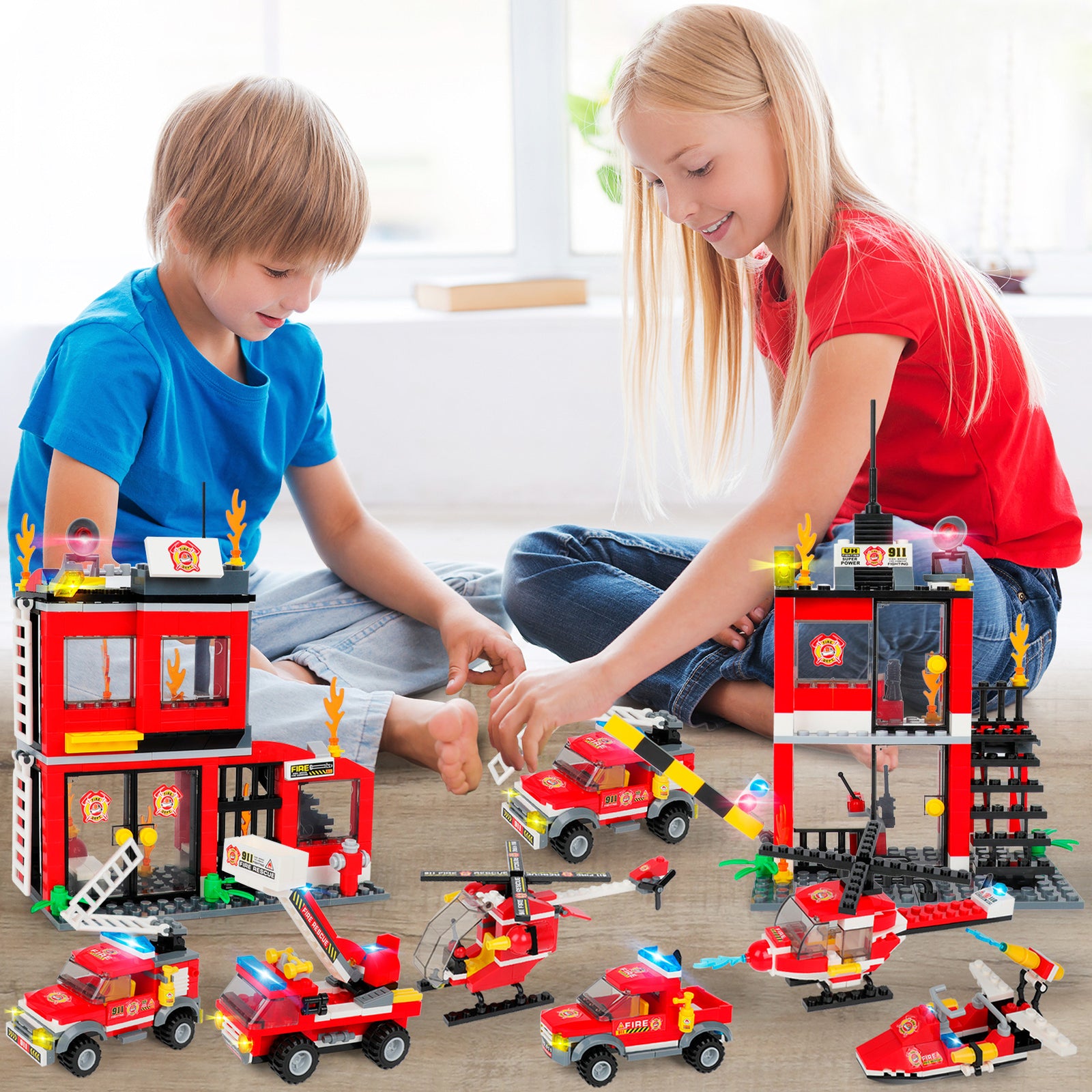 Exercise N Play Fire Station Building Bricks Toys Playset - 899 Pcs