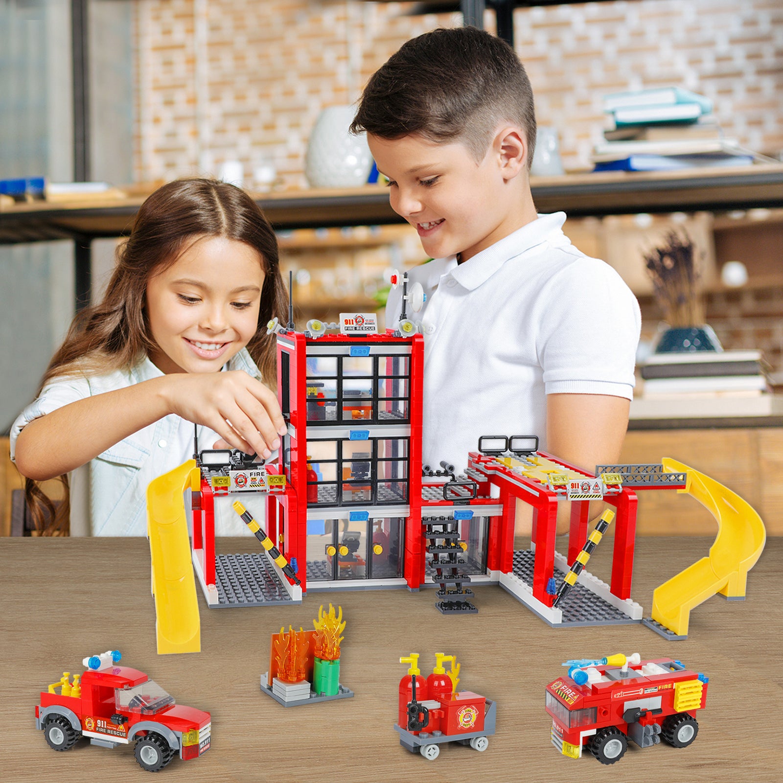 Exercise N Play Fire Station Mini Block Toy Sets - 896 Pcs