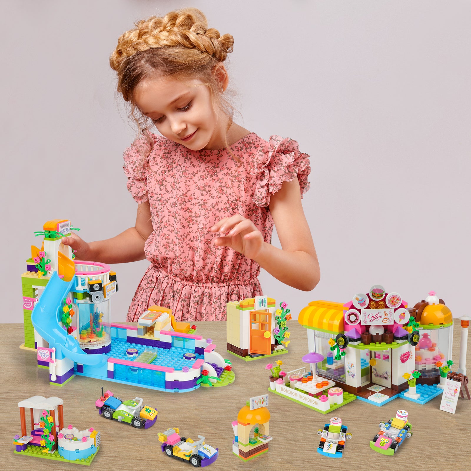 Exercise N Play Coffee Shop & Water Park 2 IN 1 Blocks Bricks - 1140 Pcs