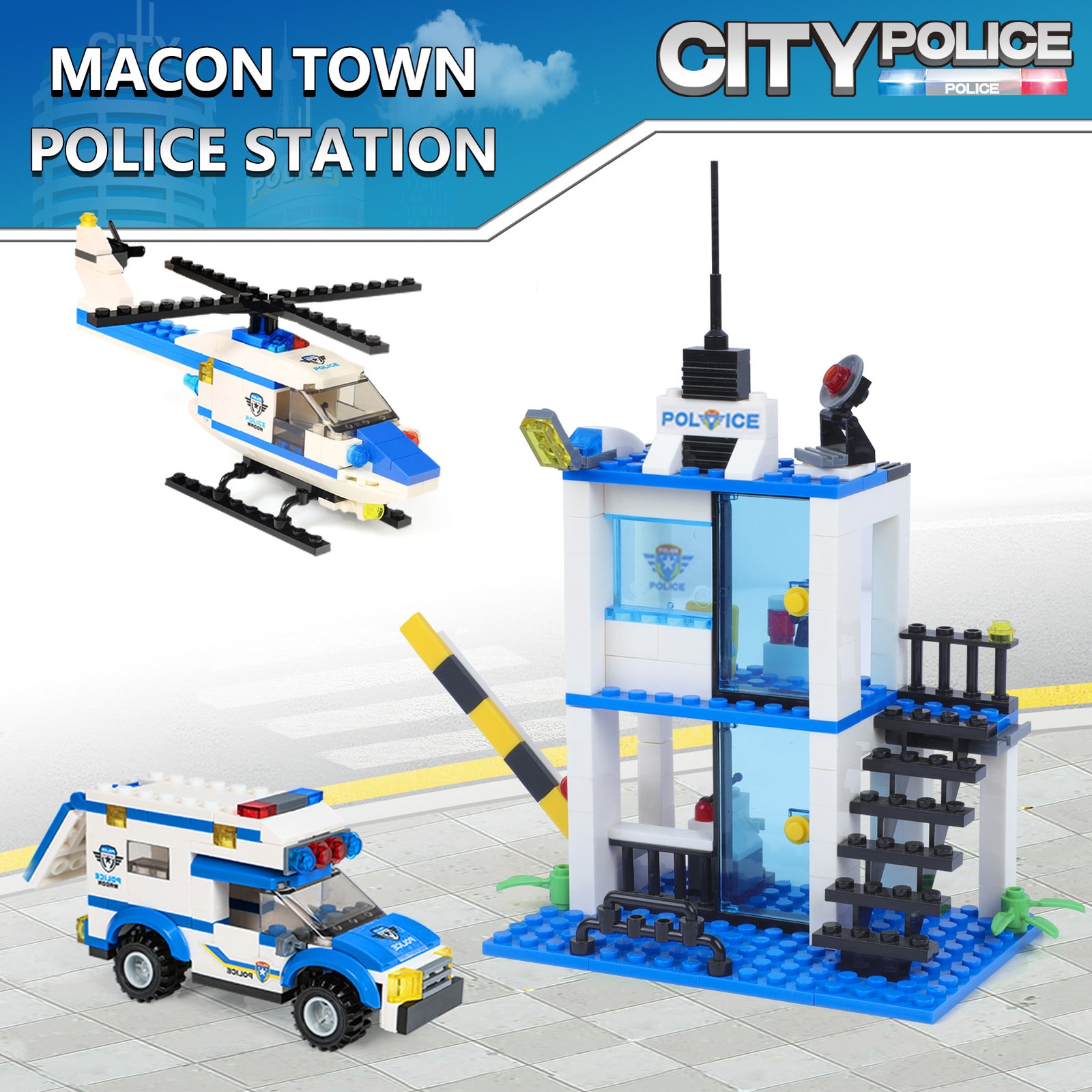 Exercise N Play Mini Police Station Brick Toy Sets - 808 Pcs