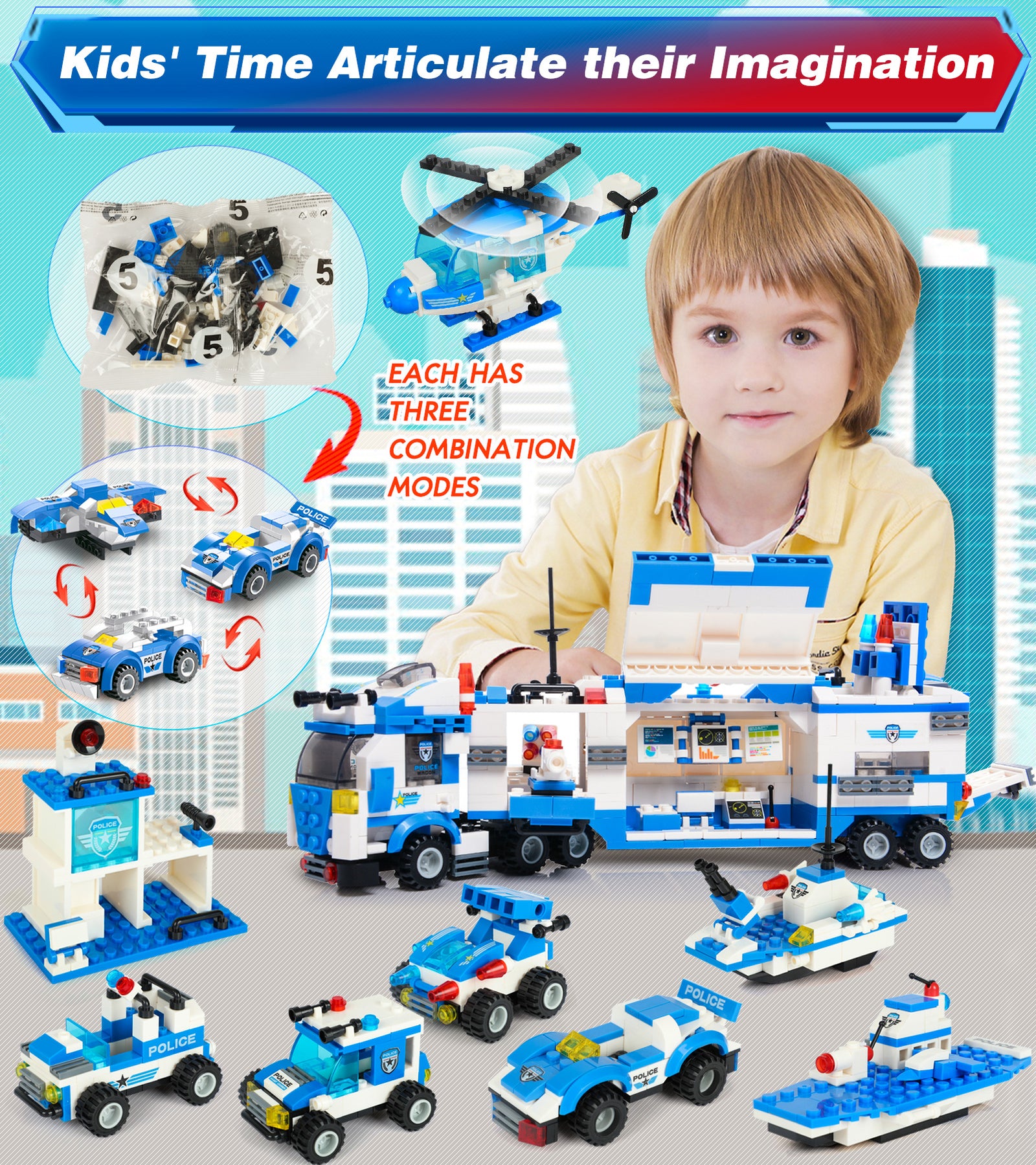 Exercise N Play Mega Police Cars for Toddlers Toys - 1338 Pcs