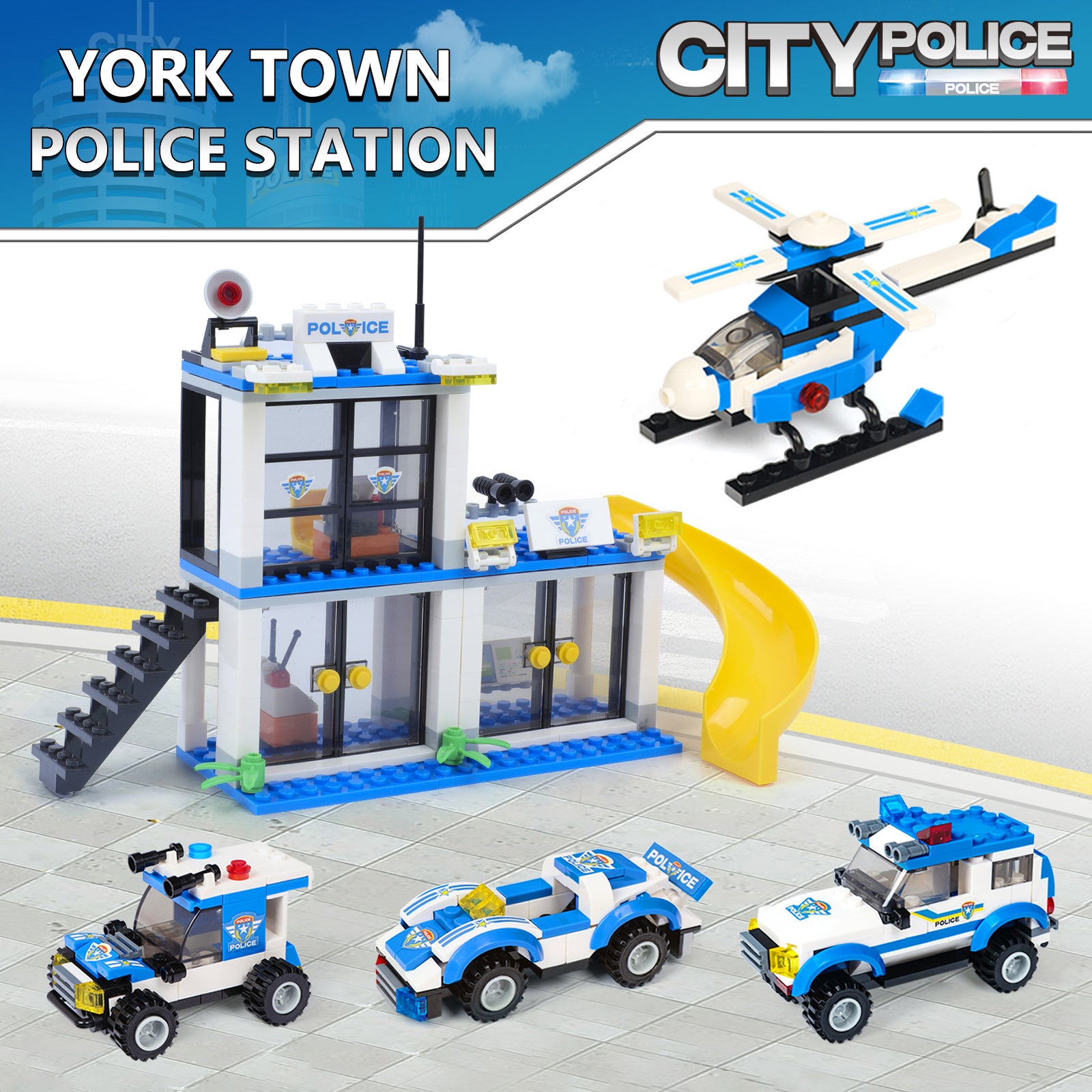 Exercise N Play Mini Police Station Brick Toy Sets - 808 Pcs