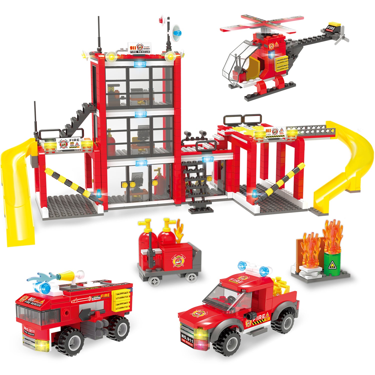 Exercise N Play Fire Station Mini Block Toy Sets - 896 Pcs