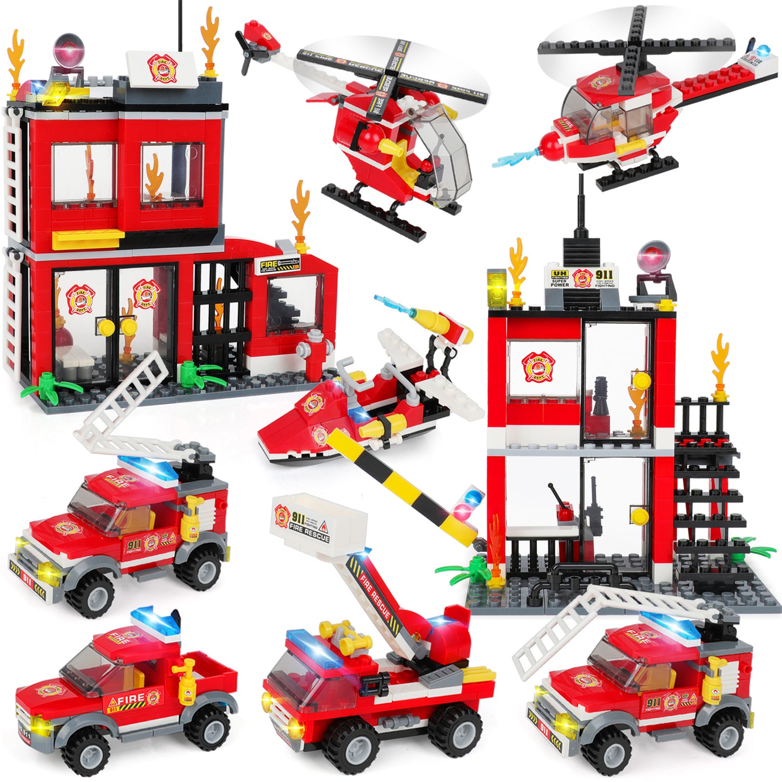 Exercise N Play Fire Station Building Bricks Toys Playset - 899 Pcs