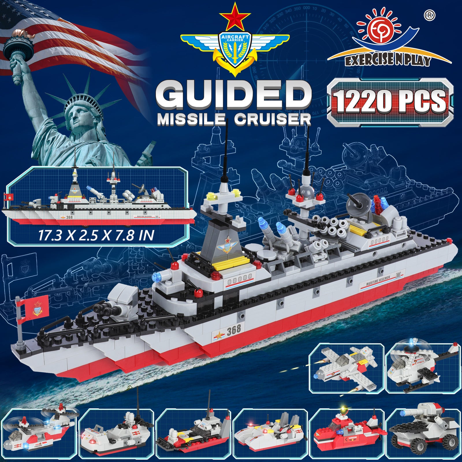 Exercise N Play Military Guided Missile Destroyer Toy Bricks - 1220 Pcs