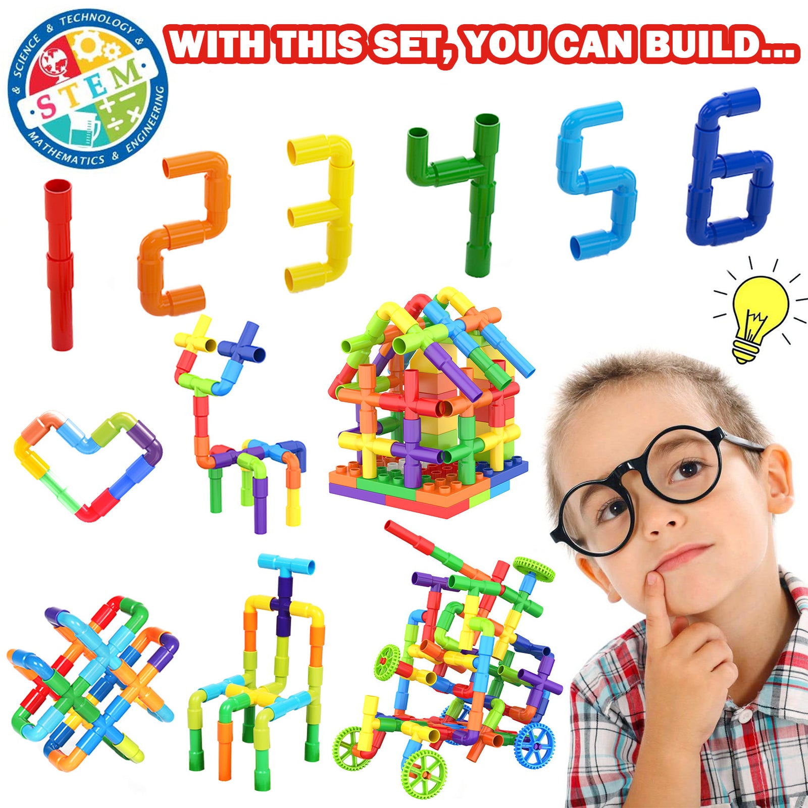 Exercise N Play STEM Vehicles Toddler Blocks Set - 250 Pcs