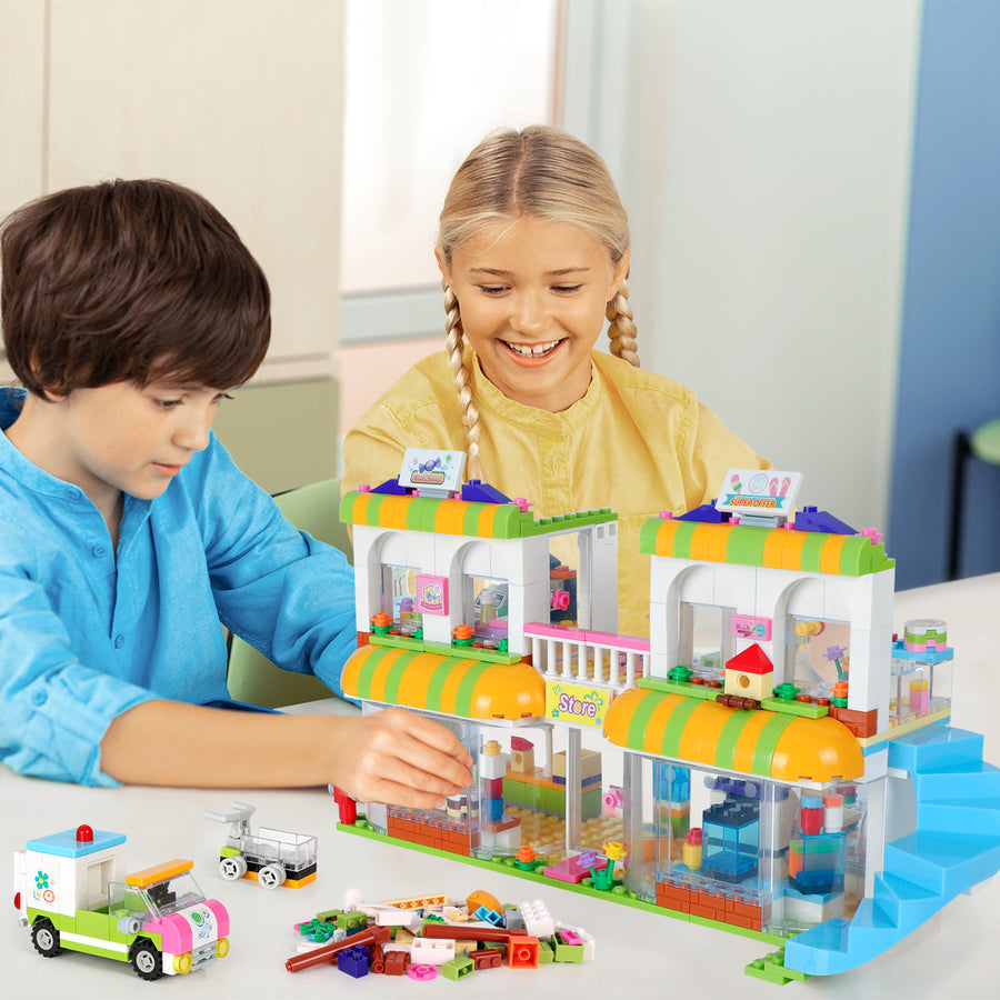 Exercise N Play Grocery Store & Water Park 2 IN 1 Kids Construction Toys - 1375 Pcs
