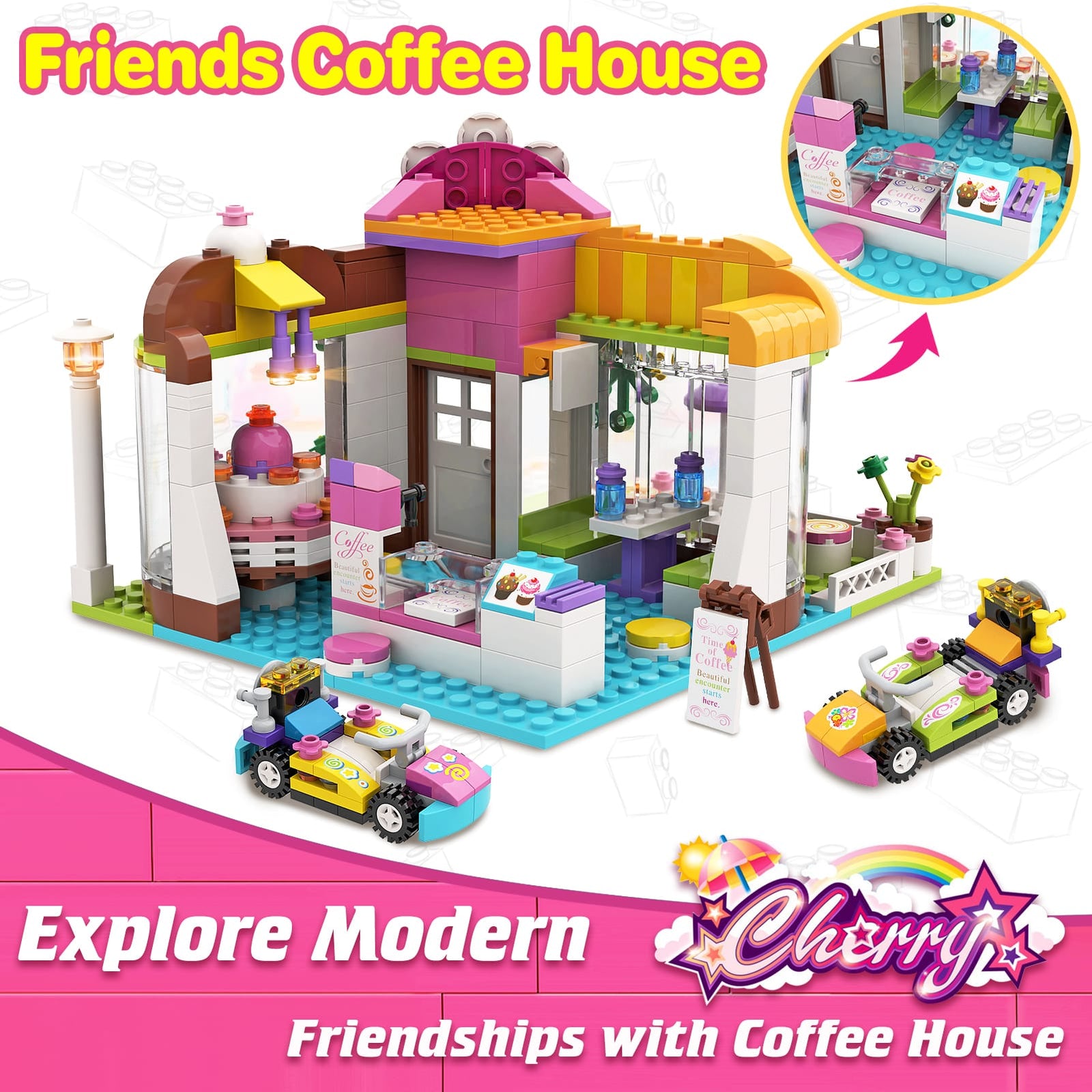 Exercise N Play Street Coffee & Barber Shop Building Toy Set - 1059 Pcs