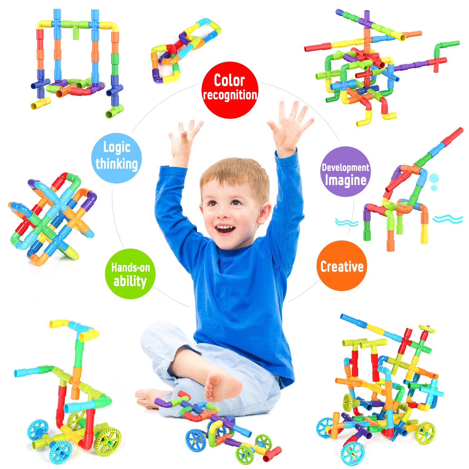 Exercise N Play STEM Vehicles Toddler Blocks Set - 250 Pcs