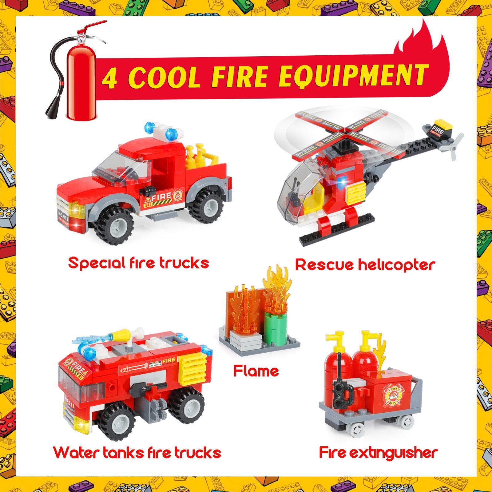 Exercise N Play Fire Station Mini Block Toy Sets - 896 Pcs