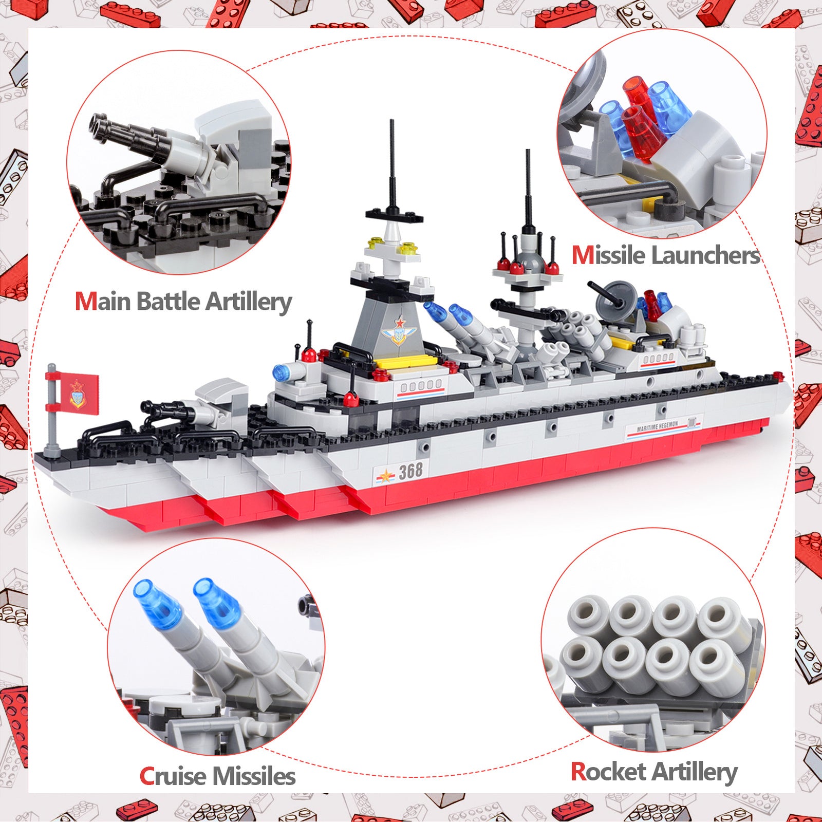 Exercise N Play Military Guided Missile Destroyer Toy Bricks - 1220 Pcs