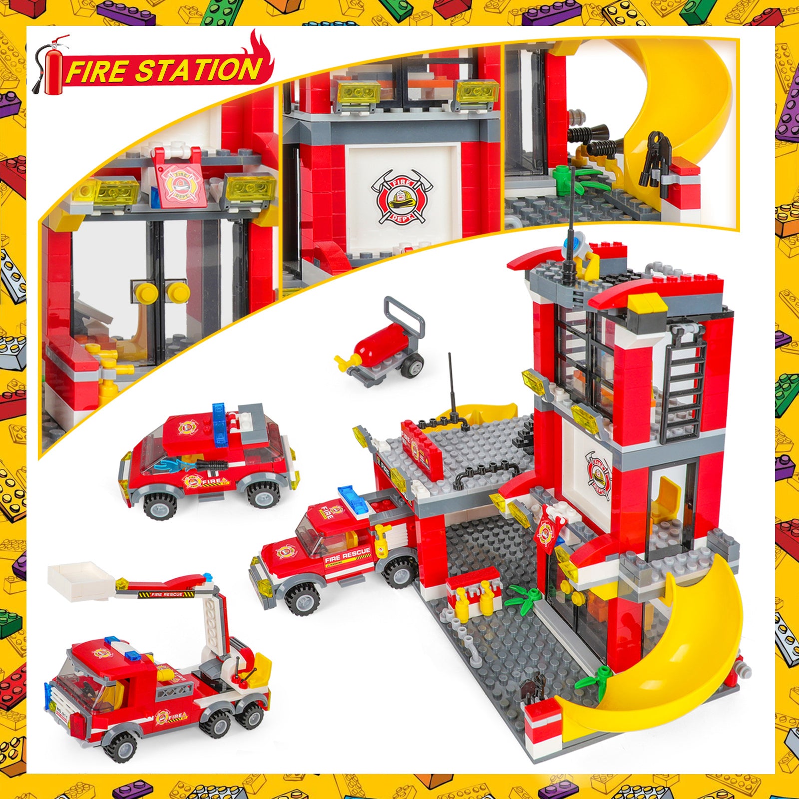 Exercise N Play Fire Station Toddler Blocks Toy Set - 788 Pcs