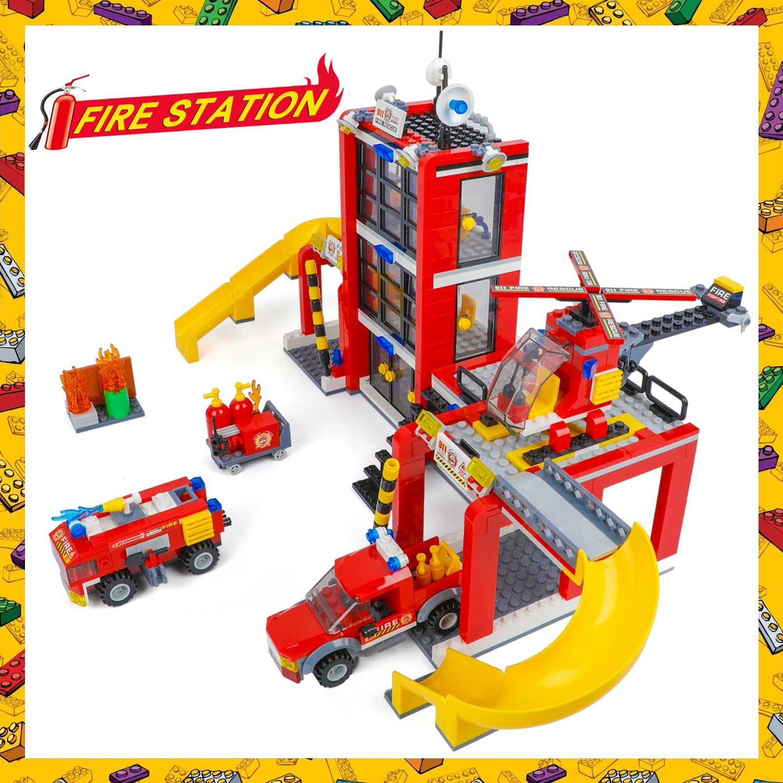 Exercise N Play Fire Station Mini Block Toy Sets - 896 Pcs