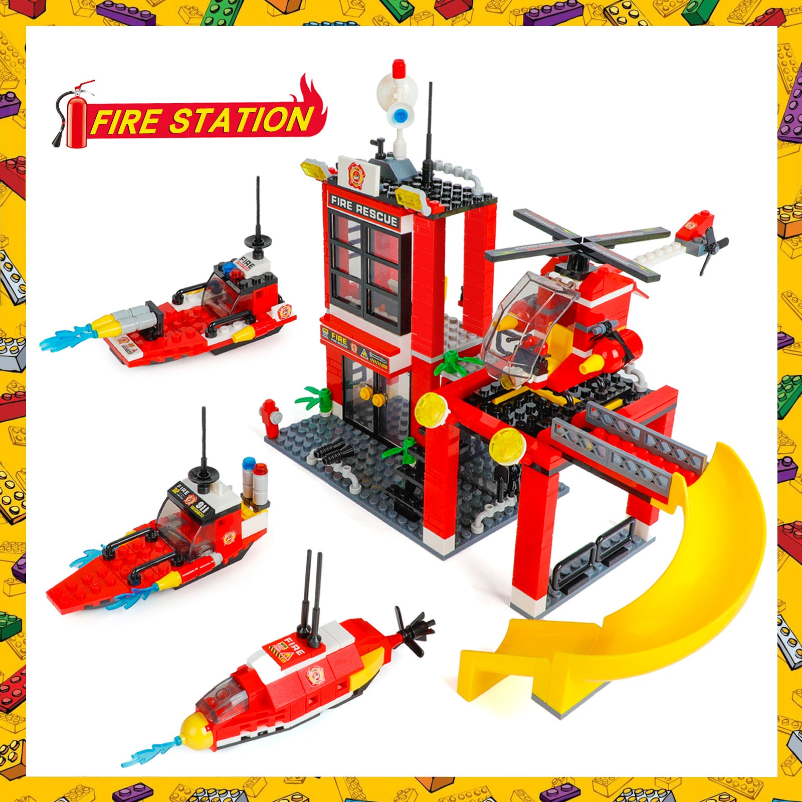 Exercise N Play City Fire Trailer Blocks Bricks Sets - 971 Pcs