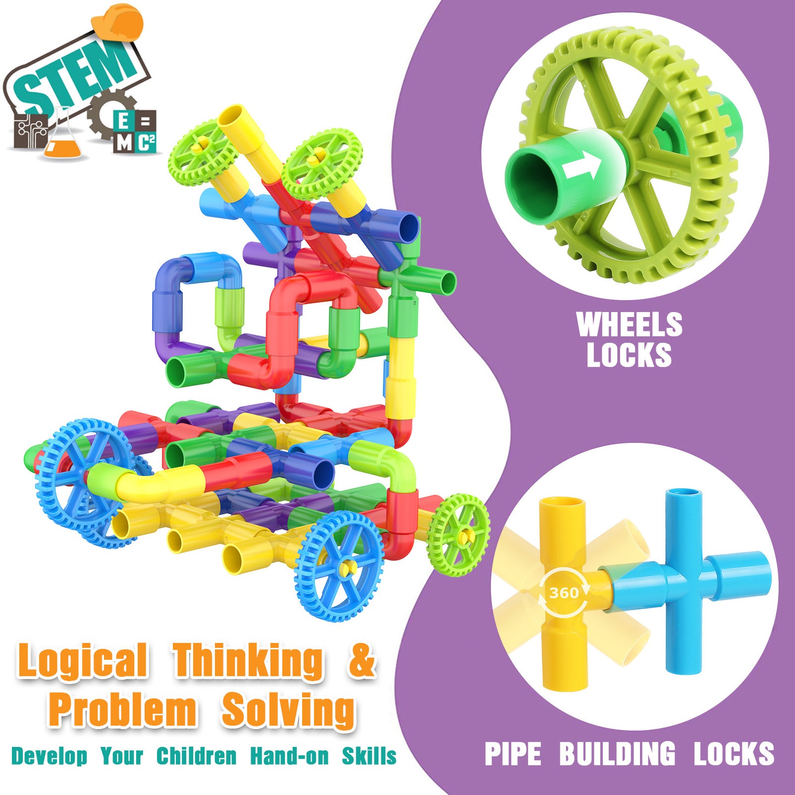 Exercise N Play STEM Vehicles Toddler Blocks Set - 250 Pcs