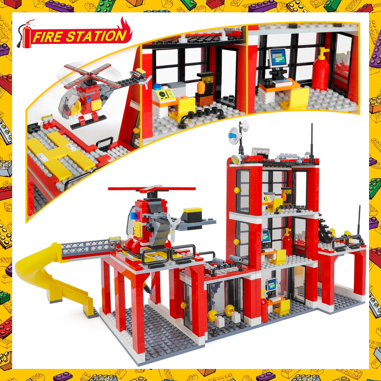 Exercise N Play Fire Station Mini Block Toy Sets - 896 Pcs