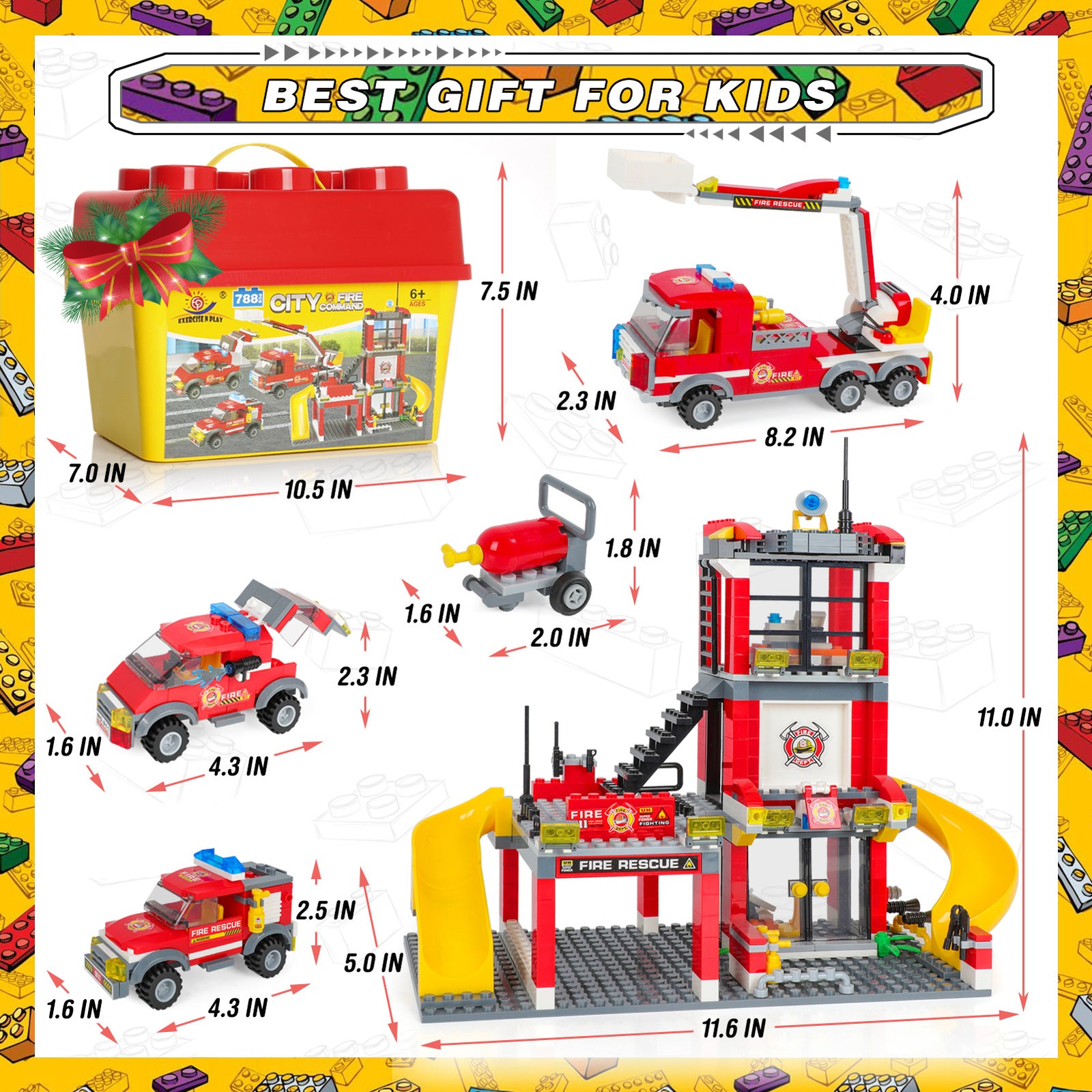 Exercise N Play Fire Station Toddler Blocks Toy Set - 788 Pcs