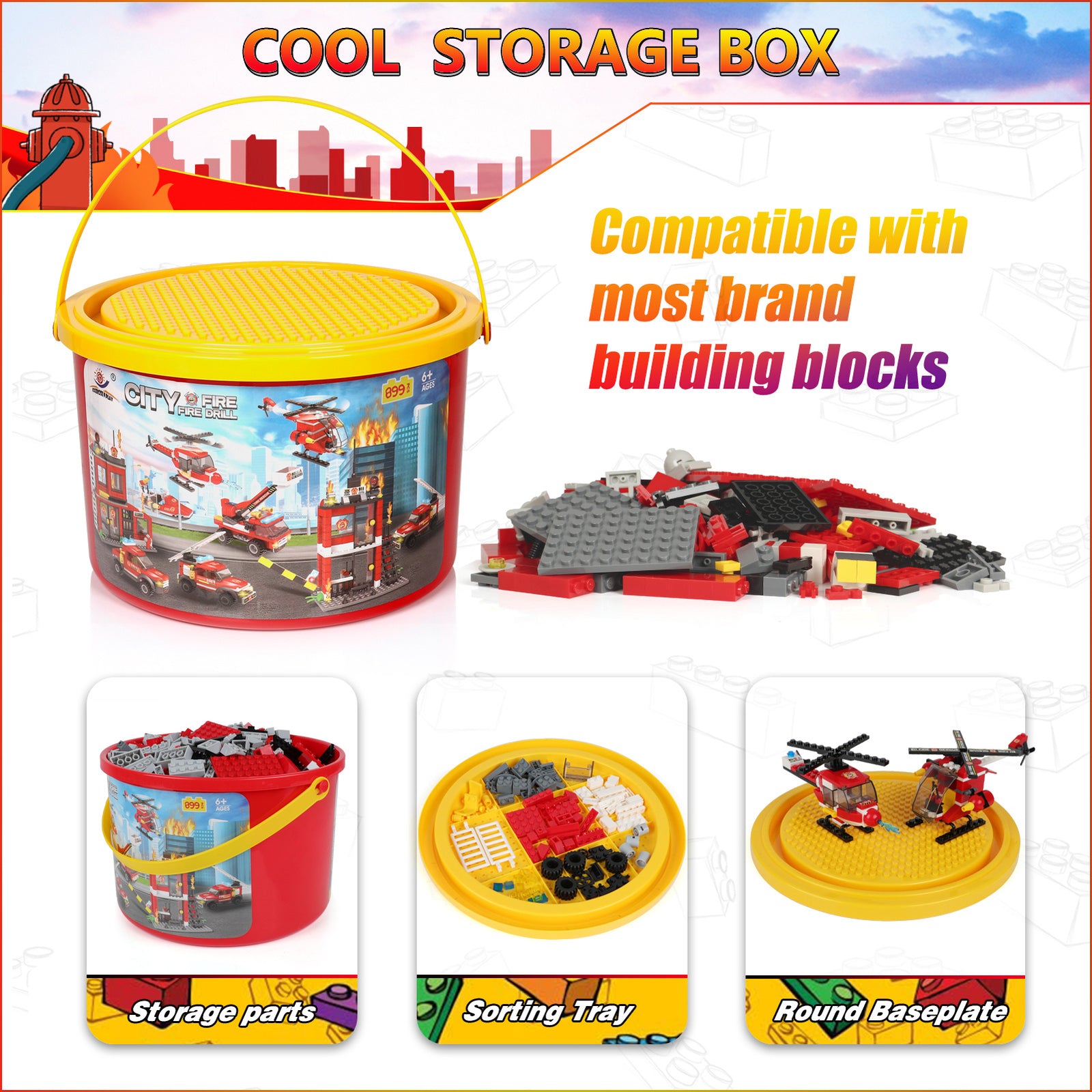 Exercise N Play Fire Station Building Bricks Toys Playset - 899 Pcs