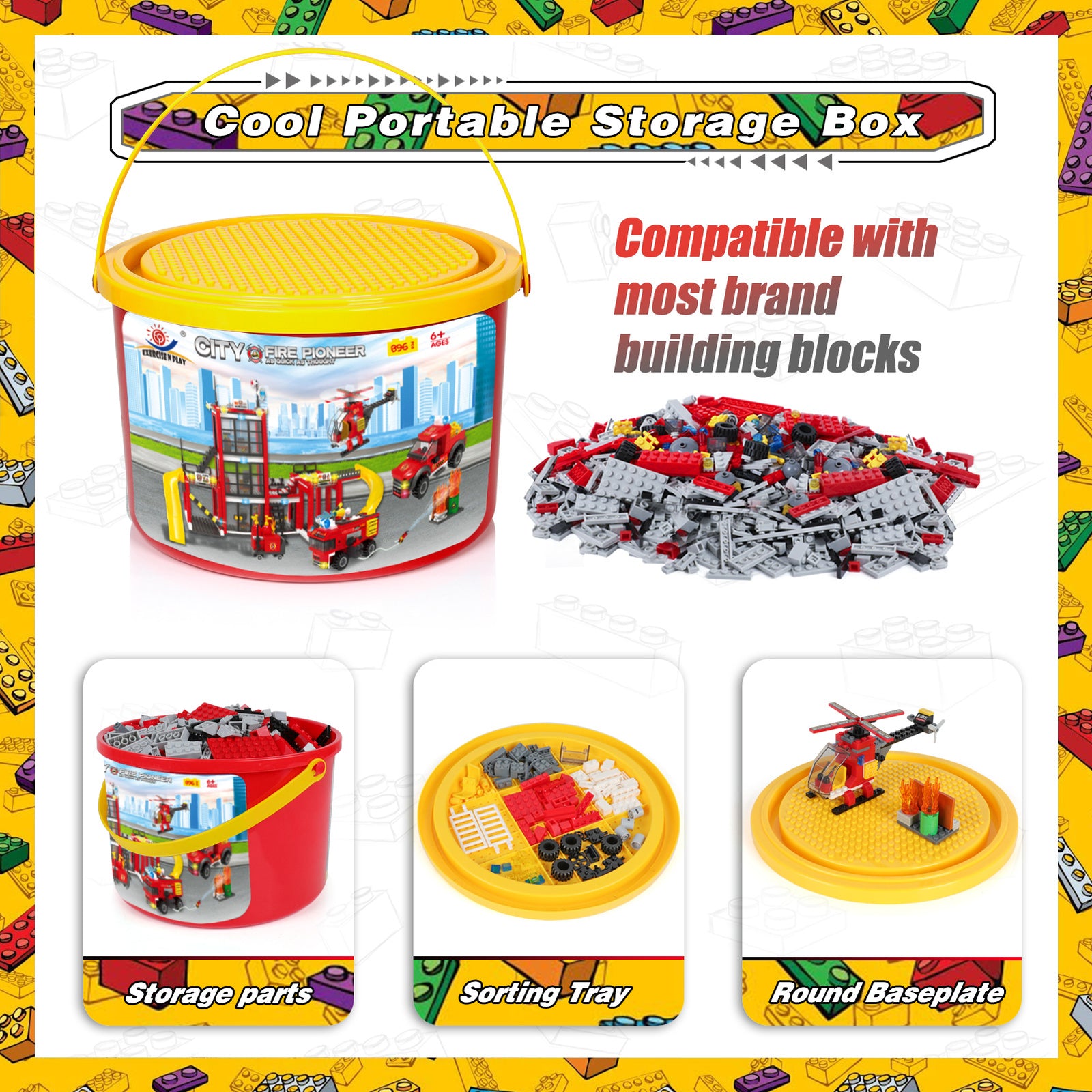 Exercise N Play Fire Station Mini Block Toy Sets - 896 Pcs