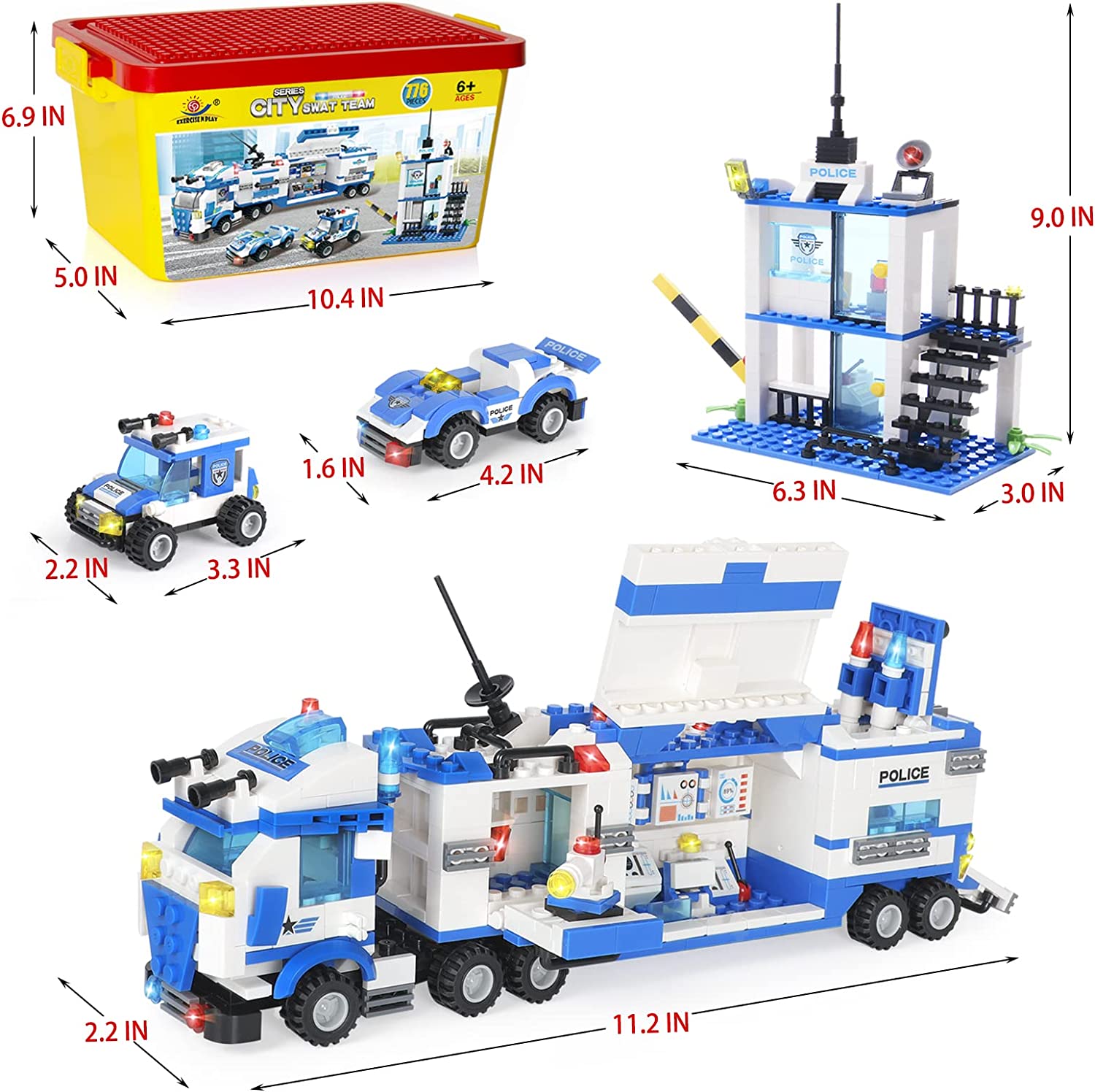 Exercise N Play Police Truck Command Center Toddler Brick Sets - 776 Pcs