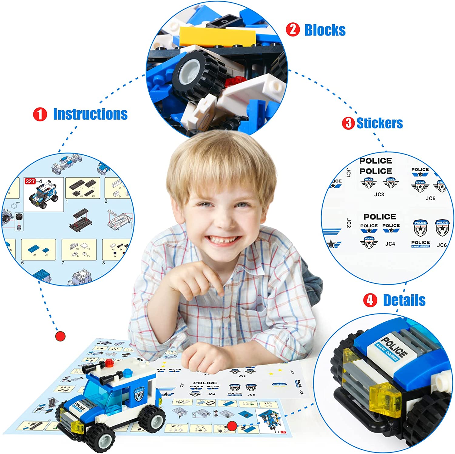 Exercise N Play Police Truck Command Center Toddler Brick Sets - 776 Pcs