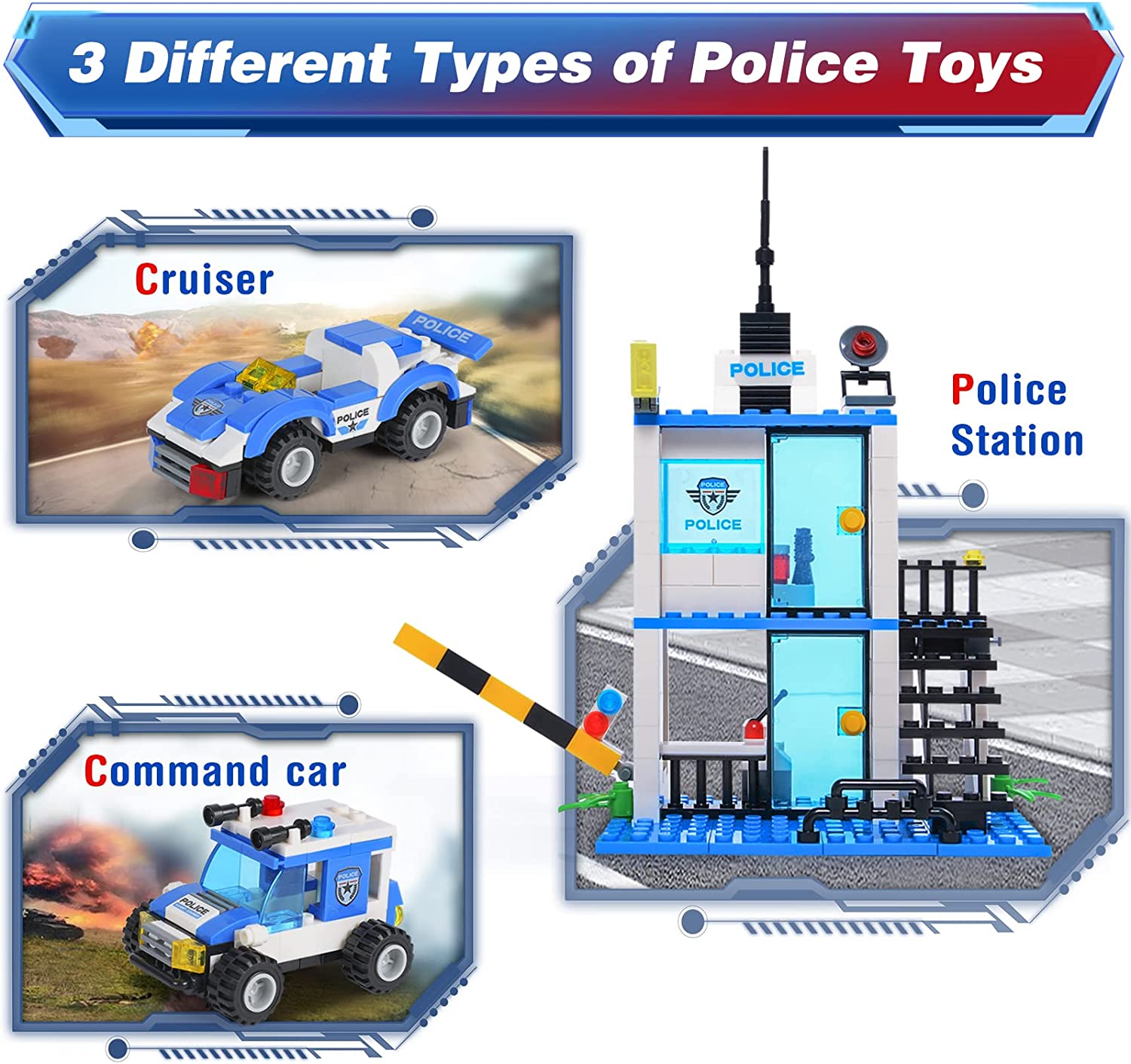Exercise N Play Police Truck Command Center Toddler Brick Sets - 776 Pcs