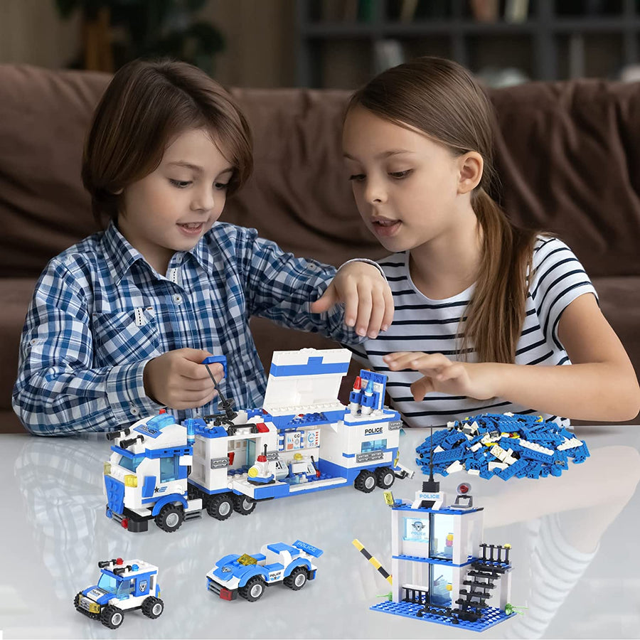 Exercise N Play Police Truck Command Center Toddler Brick Sets - 776 Pcs