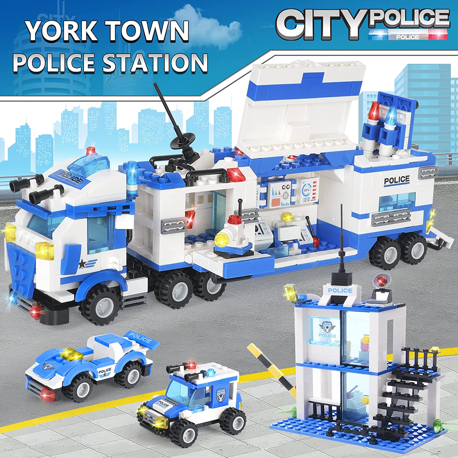Exercise N Play Police Truck Command Center Toddler Brick Sets - 776 Pcs