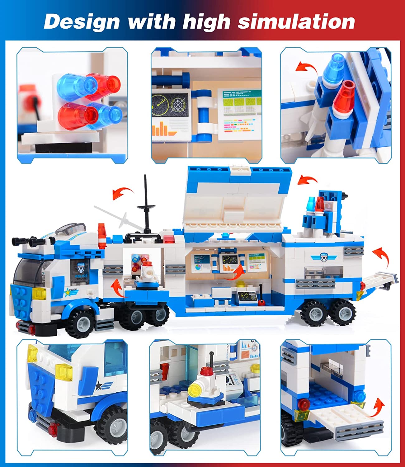 Exercise N Play Police Truck Command Center Toddler Brick Sets - 776 Pcs
