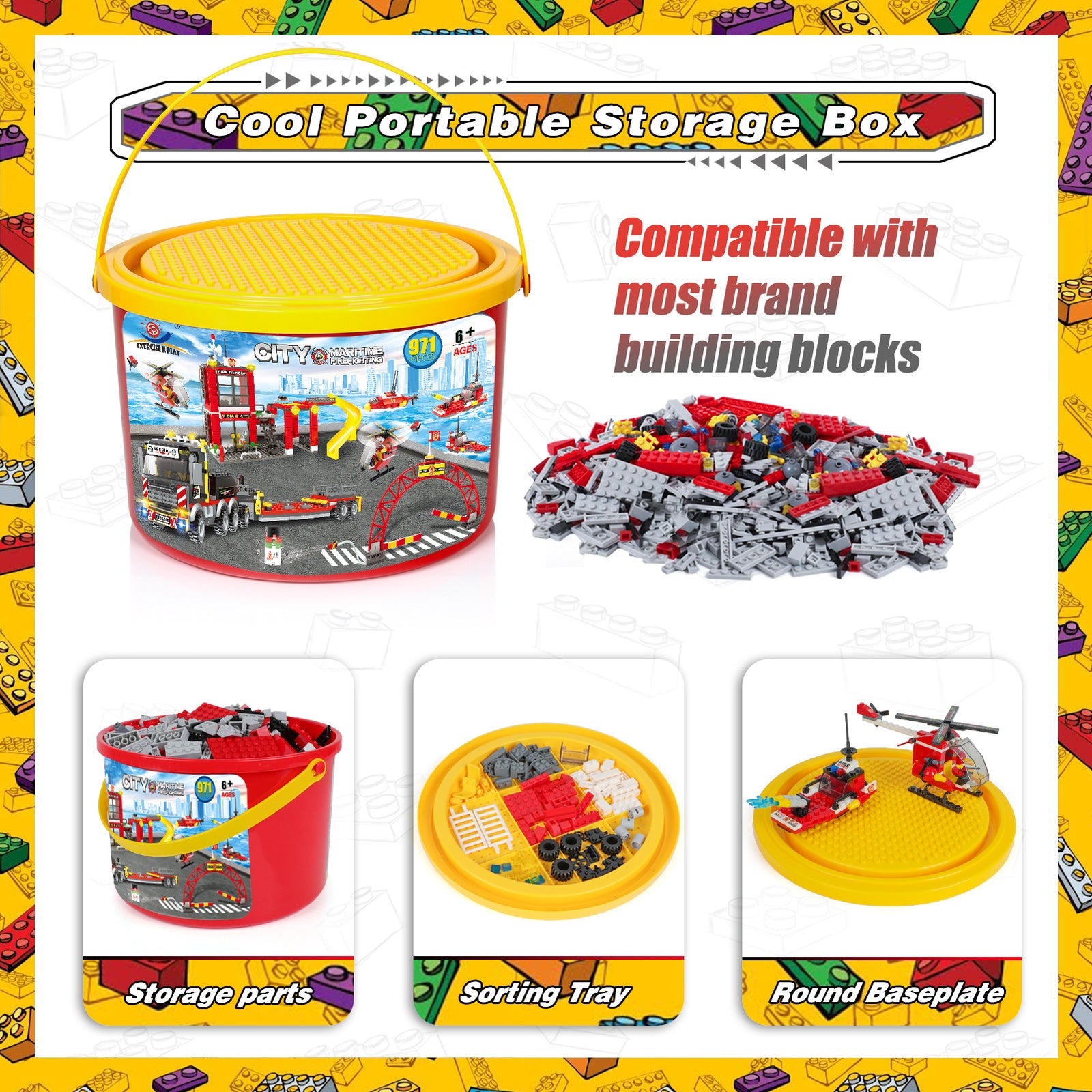 Exercise N Play City Fire Trailer Blocks Bricks Sets - 971 Pcs