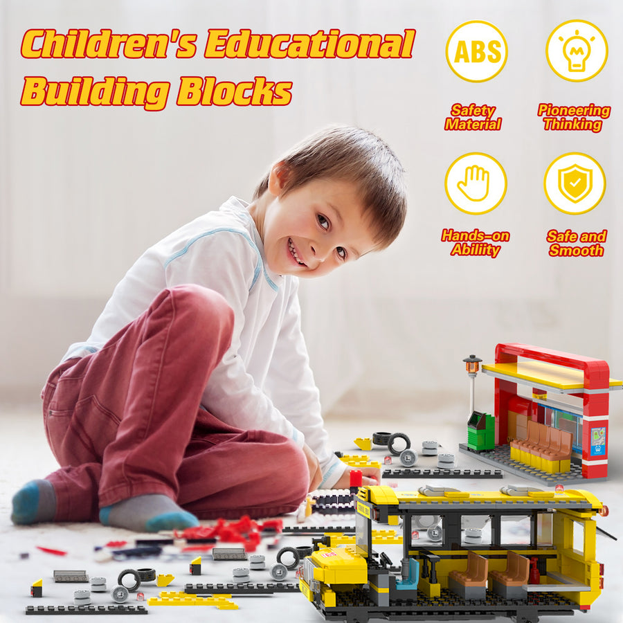 Exercise N Play City School Bus Small Building Blocks Sets - 488 Pcs